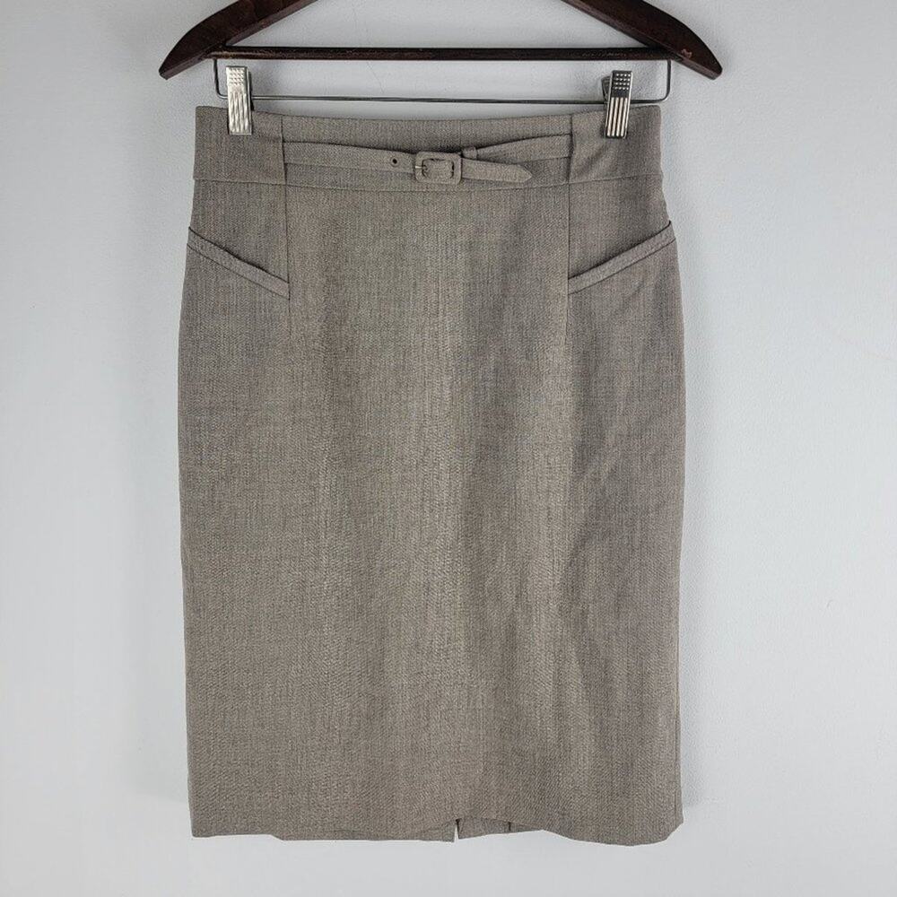 Classiques Entier Pencil Skirt Waist Belt Beige Side Zip Vent Size 4 - Picture 2 of 7
